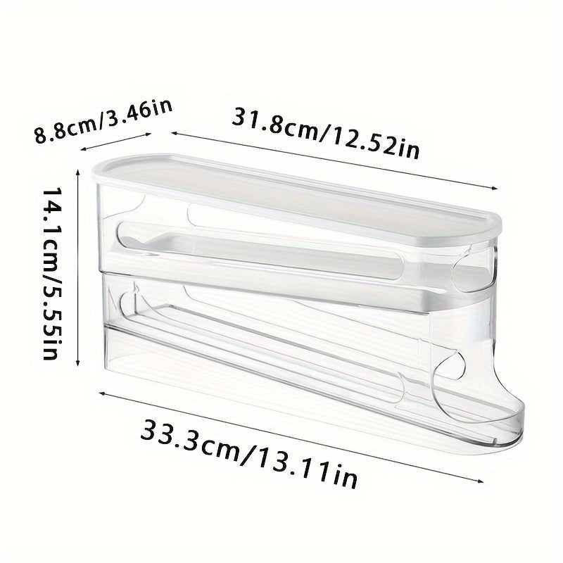 Contenedor de huevos automático de doble capa deslizable para 12-14 huevos, diseño con bisagra, conservador de huevos frescos, material plástico, sin contacto con alimentos, con organizador de huevos para refrigerador que ahorra espacio en la cocina