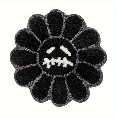 Alfombra redonda de girasol artístico retro, suave y esponjosa, para sala y dormitorio, tapete antideslizante para el hogar con respaldo de TPR, peluche grueso con un peso de 2000 g por metro cuadrado y un grosor de 15 mm, ideal para tapetes pequeños en
