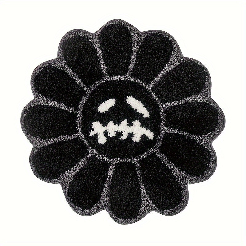 Alfombra redonda de girasol artístico retro, suave y esponjosa, para sala y dormitorio, tapete antideslizante para el hogar con respaldo de TPR, peluche grueso con un peso de 2000 g por metro cuadrado y un grosor de 15 mm, ideal para tapetes pequeños en