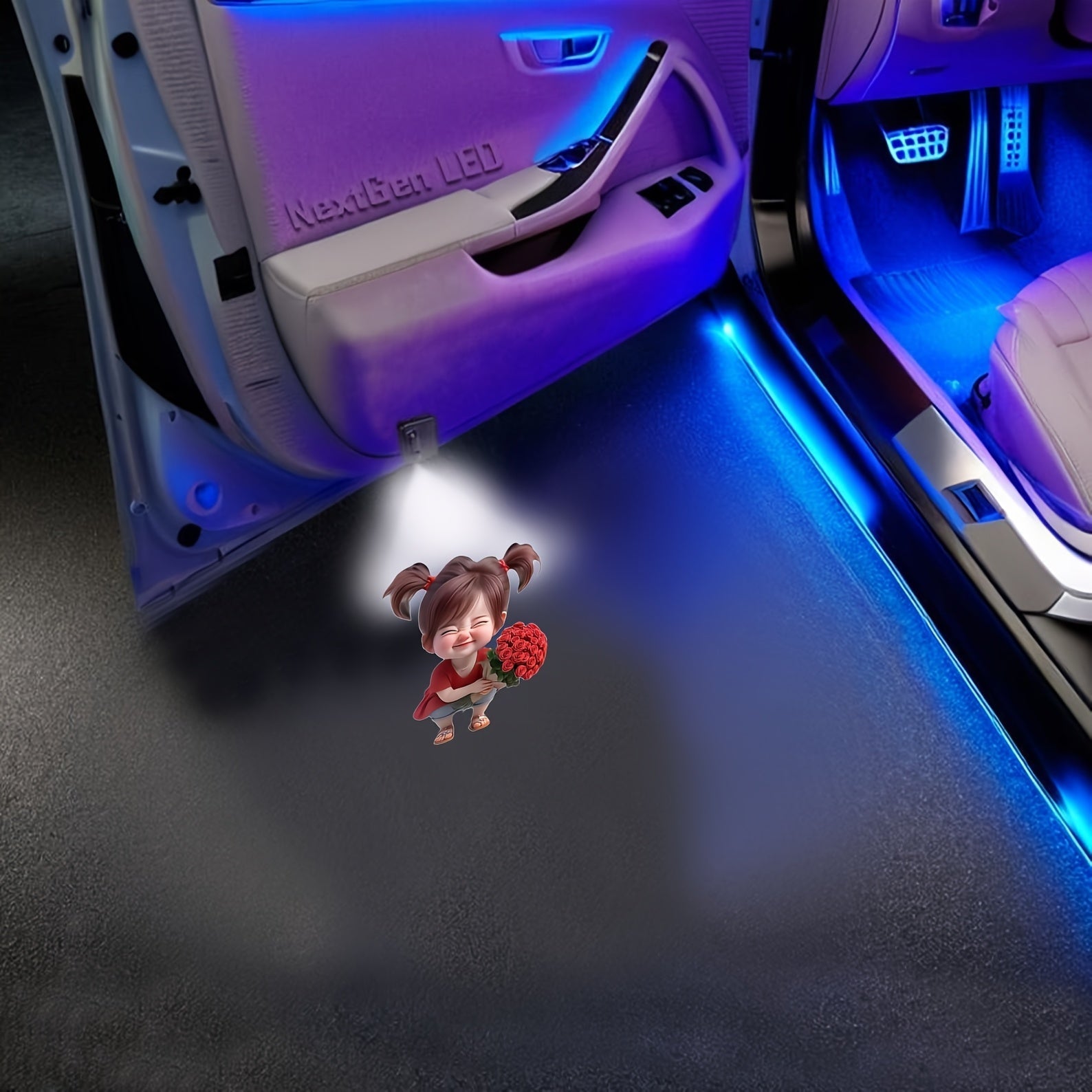 4 Piezas de Luces LED Proyectoras para Logo de Puerta, Luces de Bienvenida Interior para Autos, SUVs y Furgonetas, Duraderas, Accesorio LED Multiusos con Pegatinas Fluorescentes de Advertencia