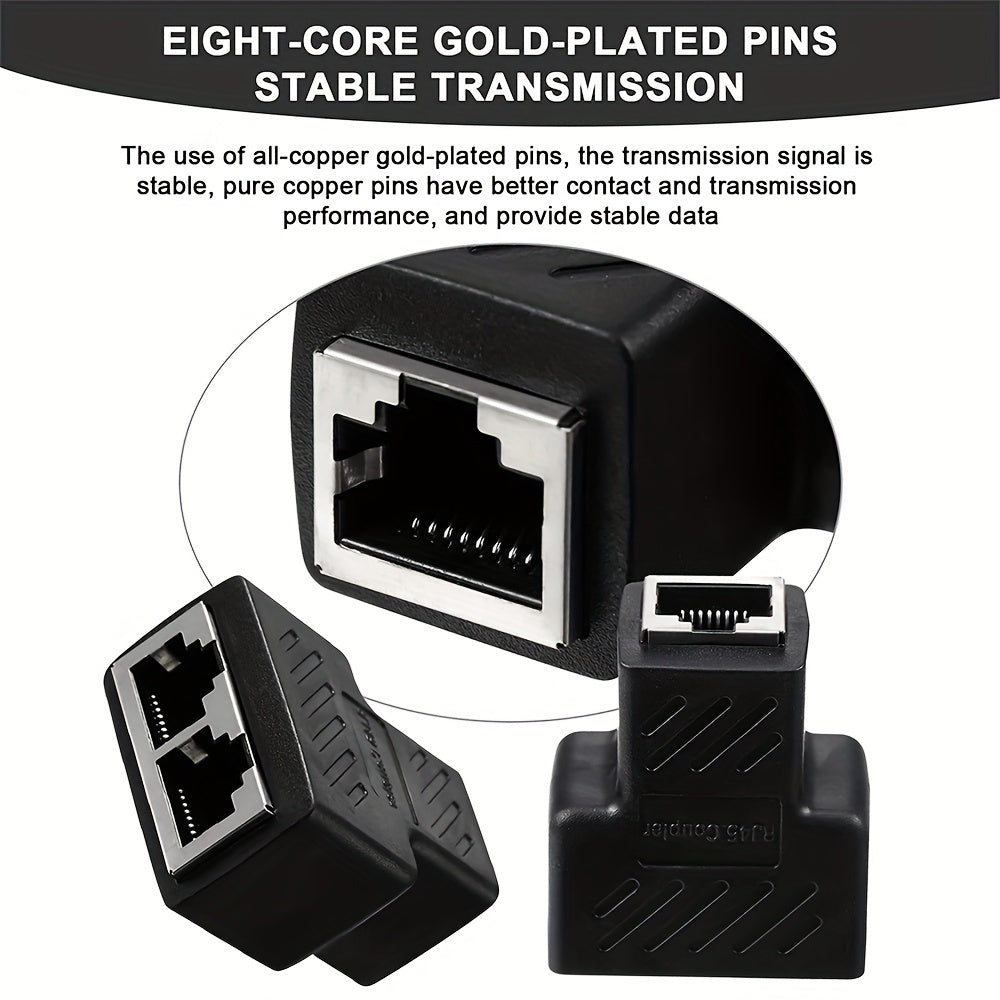 Conector divisor RJ45 de 1 pieza, adaptador extensor Ethernet 1 a 2 hembra a 2 hembra RJ45 para cable de red Ethernet