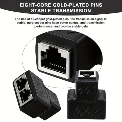 Conector divisor RJ45 de 1 pieza, adaptador extensor Ethernet 1 a 2 hembra a 2 hembra RJ45 para cable de red Ethernet