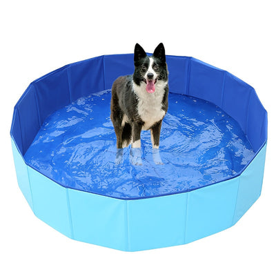 Baño de pies plegable y portátil para mascotas y humanos - Piscina inflable azul de PVC con bolsa de transporte incorporada, no necesita electricidad, ideal para uso en interiores/exterior, piscina de inmersión, piscina de superficie, playa, baño de masc