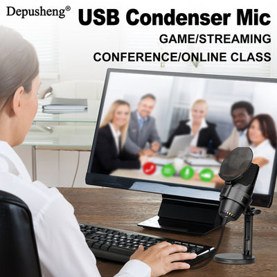 Microfono de Condensador Profesional DEPUSHENG con Reducción de Ruido, Conectar y Listo, Soporte Ajustable para Transmisiones en Vivo, Juegos, Clases en Línea, Reuniones por Vídeo (Blanco/Rosa/)