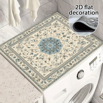 Fundas Protectora 2D Plana para Lavadora y Secadora - Organizador de Lavandería, Cubierta Geométrica Azul con Diseño Floral, Fácil de Limpiar y Estilosa, Tapete para Encimera de Lavadoras y Secadoras
