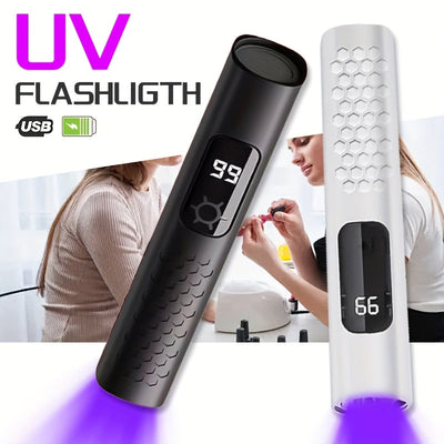 Linterna Portátil MACROCOSM para Curado de Esmalte y Detección de Manchas, Mini Antorcha 395nm con Temporizador Decremental, Diseño Ligero en ABS, Batería Recargable USB, Opciones /Blanco para Uso Doméstico e Hotelero, Linterna Recargable, Herramienta de