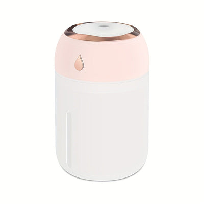 Humidificador Mini Portátil con Luz Nocturna LED, Alimentado por USB 330ml de Niebla, Tecnología de Onda de Sonido Silenciosa de 26dB para Coche, Oficina, Dormitorio - Difusor de Aceites Esenciales, Gris