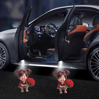 4 Piezas de Luces LED Proyectoras para Logo de Puerta, Luces de Bienvenida Interior para Autos, SUVs y Furgonetas, Duraderas, Accesorio LED Multiusos con Pegatinas Fluorescentes de Advertencia