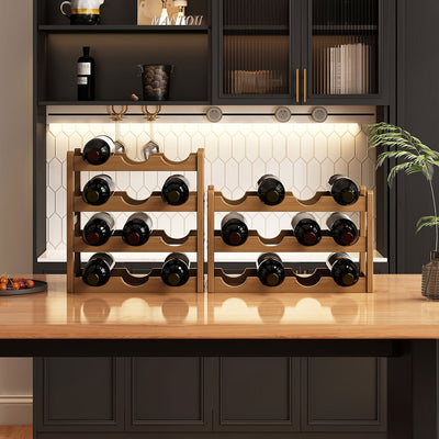 Estantería para Botellas de Vino Tinto en Capas y Separadas, Capacidad para 6/8/9/12/16 Botellas, 2/3/4 Niveles, Requiere Montaje