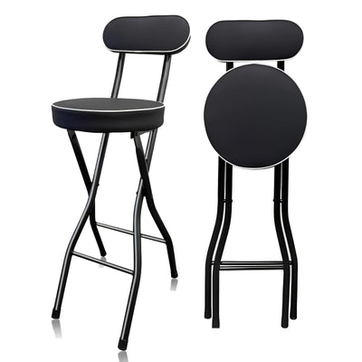 1pc Silla de bar plegable contemporánea, tapizada en cuero con relleno, estructura metálica, respaldo sólido, relleno de esponja, fácil de limpiar, diseño plegable para pisos duros, no requiere electricidad ni batería
