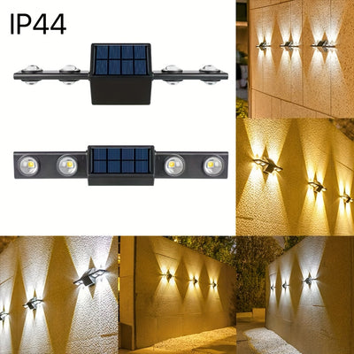 Lámpara de pared LED con energía solar y base desmontable - Iluminación exterior para jardín, terraza y patio, clasificada IP44, batería de níquel, montaje semi-inclinado, diseño de plástico negro, luz de decoración para jardín | Diseño de lámpara de par