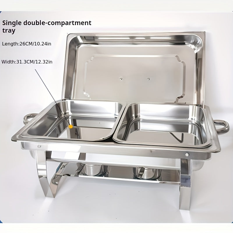 Juego de platos de acero inoxidable aislados con estufa de cena, contenedor de calefacción comercial para hotel, restaurante y banquetes, termo rectangular plateado adecuado para catering, banquetes y fiestas, utensilios para servir.