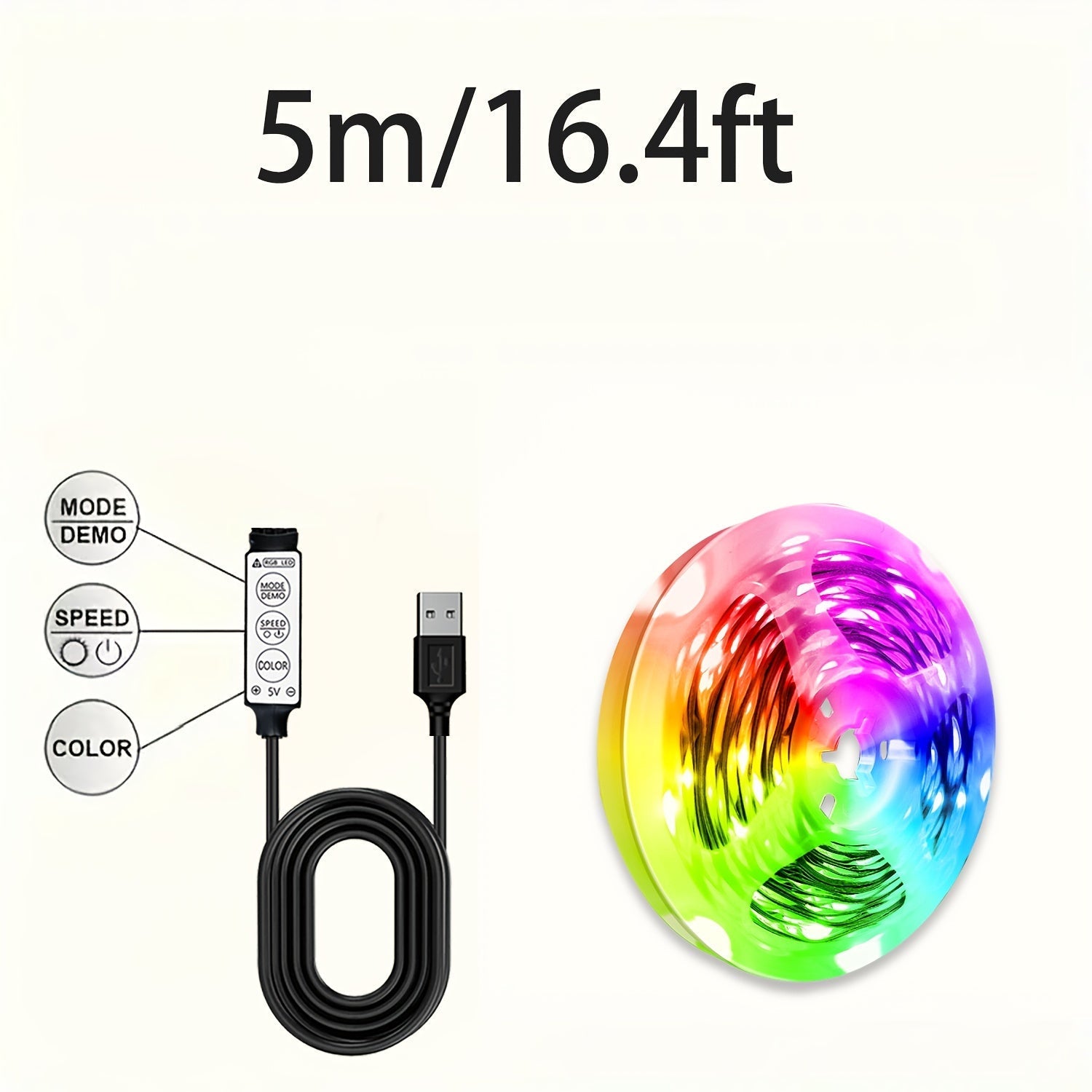 1 Rollo de Tira LED RGB NBBUFF para TV - Control de 3 Botones (Color/Atenuar/Blink), Luz Flexible con Alta Luminosidad, Alimentación USB para Dormitorio, Sala de Juegos, Halloween, Navidad y Bodas, Luces Decorativas, Efectos Dinámicos, Iluminación de Cal