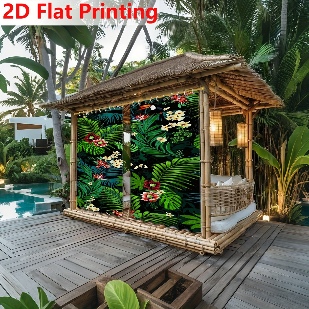 2D Cortinas de Impresión Plana, 2 Piezas – Diseño Digital de Conjunto de Plantas en Verde Profundo con Toque Artístico Natural, Decoración para Primavera/Verano, Adecuadas para Puertas, Ventanas, Patios, Uso Interior y Exterior, Tela de Fondo, Ideal para