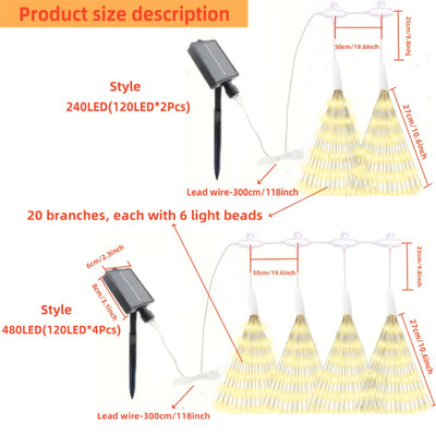 2/4 Piezas Luces LED Solar Sparkling Starburst Esférico, 240/480 LED, Blanco Cálido/Multicolor/Blanco, 8 Modos Luces de Hada con Alambre de Cobre para Patio, Umbrella, Eave, Jardín, Árbol, Tenda, Decoration de Christmas