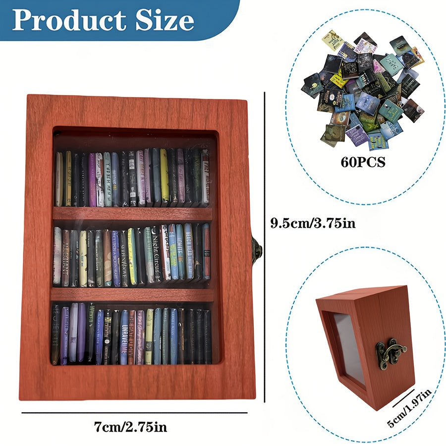 1pc Estantería Mini Librería Decorativa con Estante Mecedor "Shake Away Your Anxiety" Incluye 60 Libritos Pequeños, Ideal para Amantes de los Libros y Decoración de Oficina en Casa
