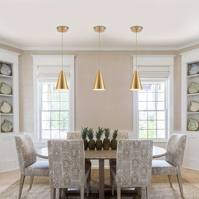 1 pieza de luces colgantes doradas para isla de cocina, fijaciones de luces de comedor encima de la mesa con sombra de metal de cono de latón cepillado, mini candelabros de granja moderna, iluminación colgante ajustable con cable para bar, fregadero