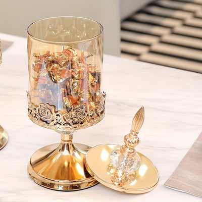 2 estilos disponibles, una jarra de almacenamiento de vidrio de cristal europeo con tapa para mesa de café de sala de estar, canasta de dulces de encaje, adorno decorativo.