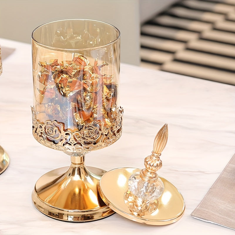 2 estilos disponibles, una jarra de almacenamiento de vidrio de cristal europeo con tapa para mesa de café de sala de estar, canasta de dulces de encaje, adorno decorativo.