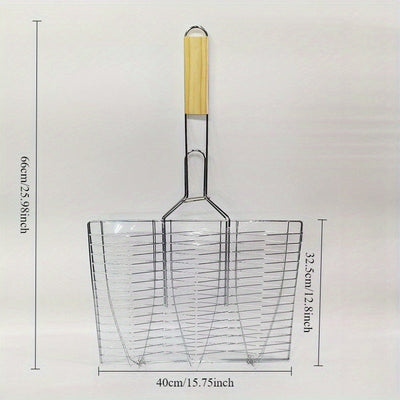 1-Pack Cesta para Parrilla de Acero al Carbono 38.1x81.28 cm - Resistente, Anticorrosiva y Gran Capacidad para Carne, Camarones, Verduras - Cocina al Aire Libre, Camping, Picnics - Mangos Ergonómicos y Distribución Uniforme del Calor