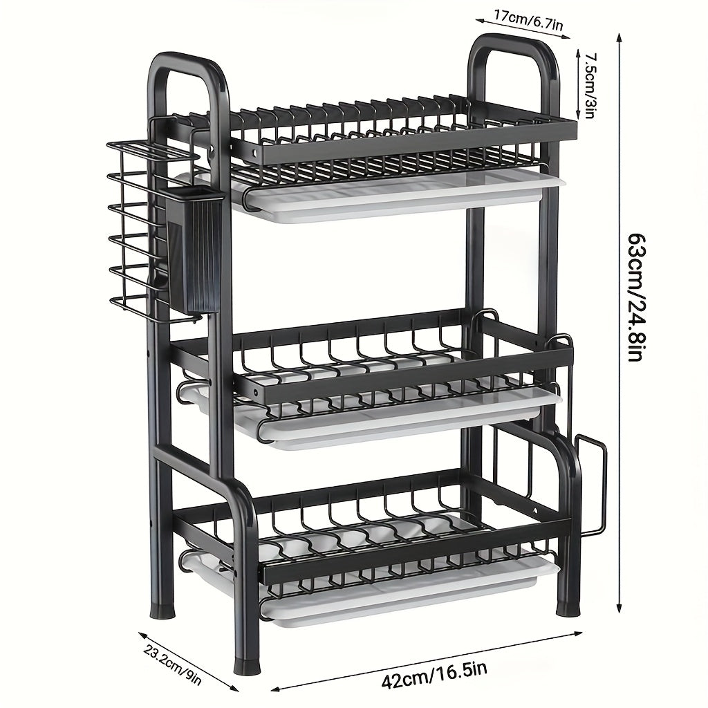 1pc Estante de Cocina Grande Doble Capa, Almacenamiento Rápido con Escurridor, Portacuchillos y Tenedores, Soporte para Tablas de Cortar - Organizador Multifuncional para Platos, Boles y Utensilios, Sin Resbaladuras en la Encimera