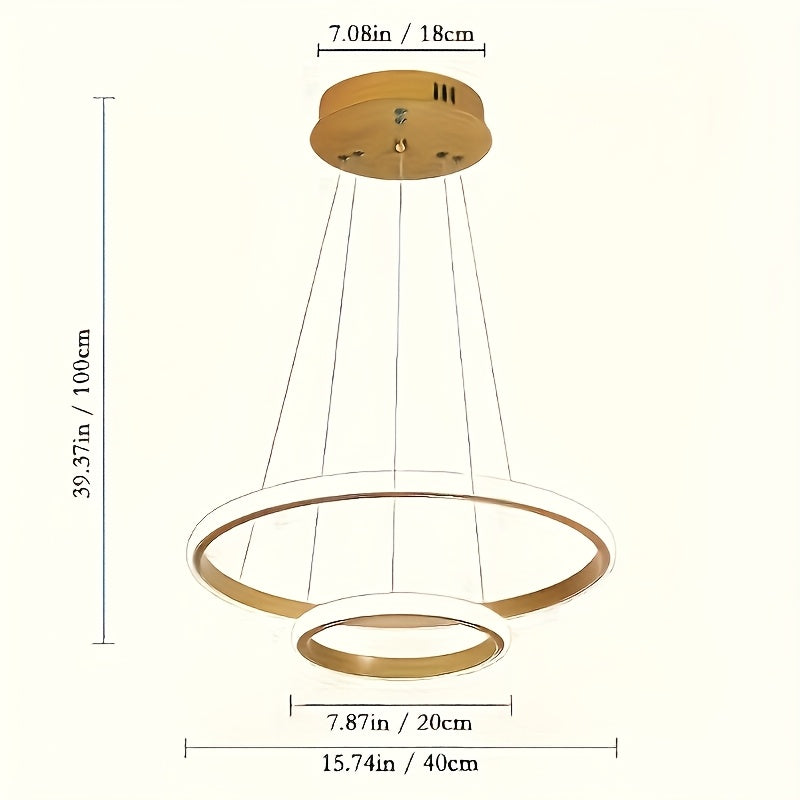 1 pieza, moderno candelabro dorado, candelabro LED irregular y aerodinámico, candelabro de altura ajustable, adecuado para isla de cocina, comedor, dormitorio, sala de estar, pasillo, porche, candelabro LED de 2 anillos, ajustable en tres temperaturas de