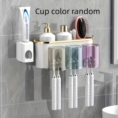 Soporte para Cepillos de Dientes de Montaje en Pared Fácil de Instalar con Vaso para Enjuague Bucal sin Taladrar - Organizador de Pasta Dental y Cepillos de Baño que Ahorra Espacio, Transparente, Juego de Soporte para Cepillos de Dientes 1pc