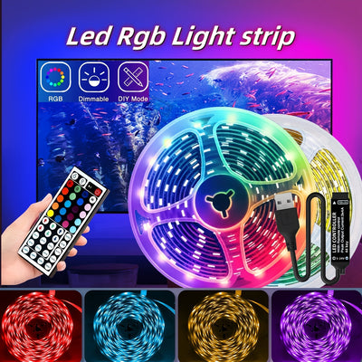 Tira de luces LED RGB de carga USB 5V 3535 con 44 teclas, fuente de alimentación USB FÁCIL de INSTALAR, cambio de color RGB con fuente de alimentación de 5V, luces LED RGB adecuadas para iluminación de escenario, decoración del hogar, fiestas y festivale