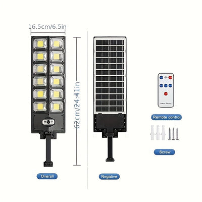 Juego de 1 lámpara solar con 504 LED súper brillantes, luz exterior con modo diurno y sensor de movimiento, ideal para patios, jardines, patios, aceras, campus y diversas iluminaciones exteriores