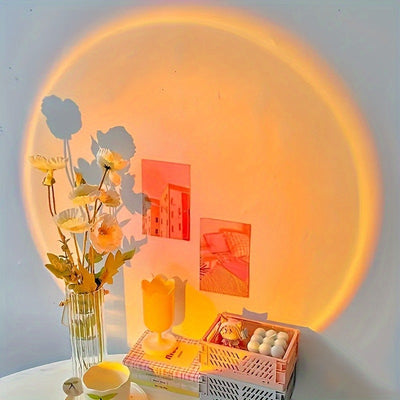 Linterna de Proyección de Atardecer con 16 Cambios de Color LED y Base Giratoria de 180° - Luz Ambiental para Dormitorio, Sala de Estar, Control Remoto, Iluminación Romántica USB, Lámpara de Mesa para Ambiente, Control sin varillas