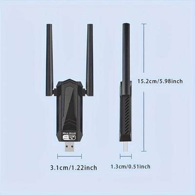 Adaptador WiFi USB inalámbrico de 1300Mbps con antena de doble banda de alta ganancia integrada de 5dBi, adaptador de red inalámbrica de 5,8G/2,4G para Windows 7/8.1/10/11, Plug and Play, funcionalidad de WiFi instantáneo y punto de acceso móvil.