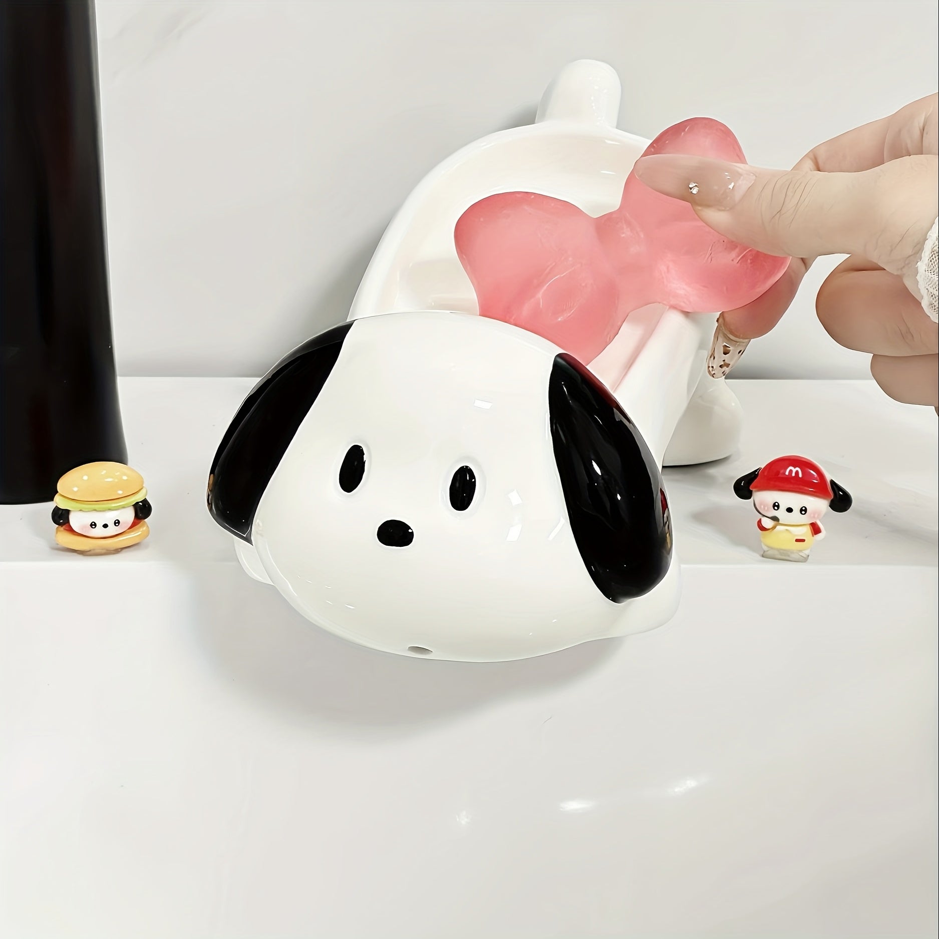 Plato de Jabón Cerámico para Perro y Blanco Lindo - Diseño Ovalado con Drenaje Rápido y Recorte en Forma de Corazón, Accesorio Decorativo Duradero para Baño y Encimera de Cocina, Portajabones Resistente, Soporte para Barra de Jabón