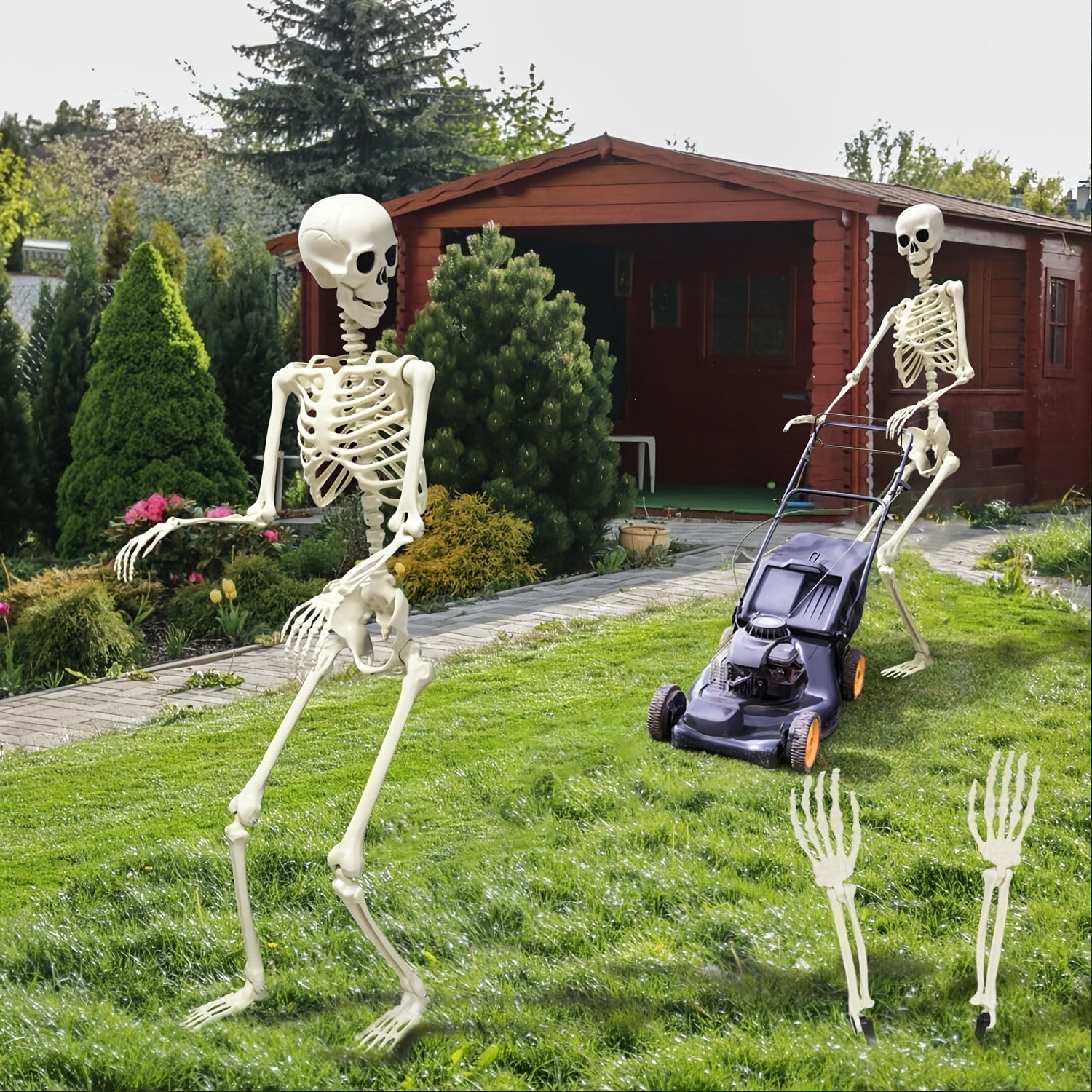 Esqueleto de tamaño real para Halloween con sombrero de bruja, esqueleto articulado de cuerpo completo de 164,59 cm para decoración, adorno de esqueleto articulado de pie de plástico para interiores y exteriores en fiestas de casa embrujada, jardín, no r
