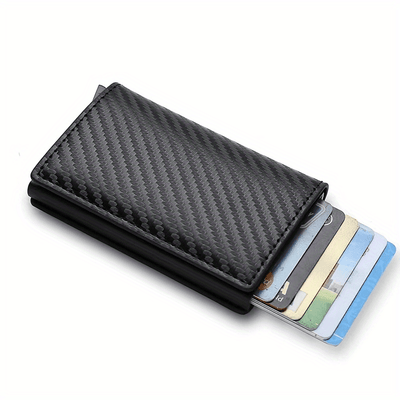 1 pieza de cartera ultrafina con bloqueo RFID para hombres - Carne sintética negra con aleación de aluminio, compacta y ligera, perfecta para negocios, viajes, camping y uso diario, cartera con bloqueo RFID | Diseño elegante de cartera | Cartera duradera