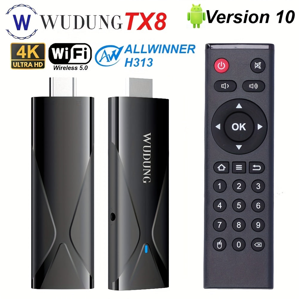 2025 Nuevo Upgrade WUDUNG TX8 Negro Original Mini TV Stick de Red Inteligente Caja de Encuentro Android 10 WIFI Inalámbrico 5.0 Procesador Quad-Core Allwinner H313 Soporta 4K Ultra HD Soporta DLNA Miracast TV Stick Dispositivo de Red Streaming Media Play
