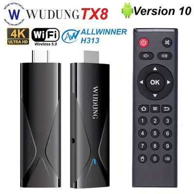 2025 Nuevo Upgrade WUDUNG TX8 Negro Original Mini TV Stick de Red Inteligente Caja de Encuentro Android 10 WIFI Inalámbrico 5.0 Procesador Quad-Core Allwinner H313 Soporta 4K Ultra HD Soporta DLNA Miracast TV Stick Dispositivo de Red Streaming Media Play