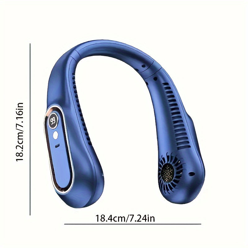 1 Pieza, Ventilador De Cuello Colgante Sin Aspas, Ventilador De Refrigeración Portátil Recargable Por USB Con 5 Velocidades De Viento Y Pantalla Digital, Tecnología Súper Y Diseño Sin Aspas Para Uso En Deportes Al Aire Libre