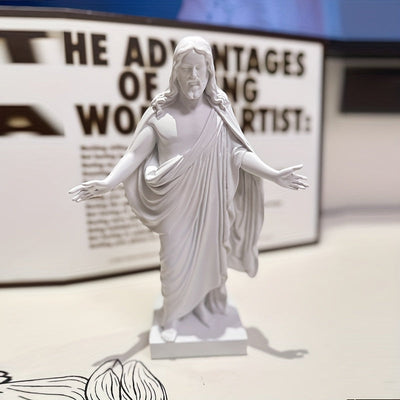 Estatua de Jesús de resina artesanal - Elegantes ropas blancas con halo dorado, decoración serena para interiores, perfecta para sala de estar, regalo ideal para Navidad, Acción de Gracias y devoción cristiana.