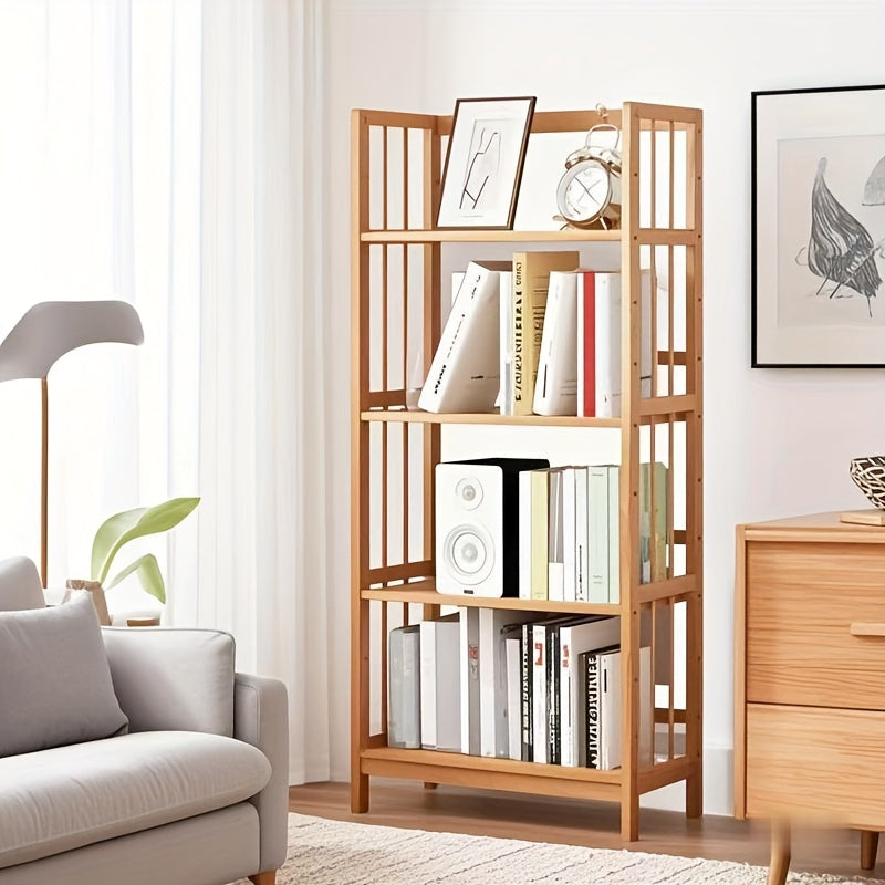 Estantería de Madera de Bambú Ajustable de 4/5/6 Niveles - Color Madera Natural, Montaje Fácil, Altura de 68.58 cm, Organizador Versátil para Cocina, Sala de Estar, Oficina - Mueble Robusto y Multipropósito, Estantes para Libros