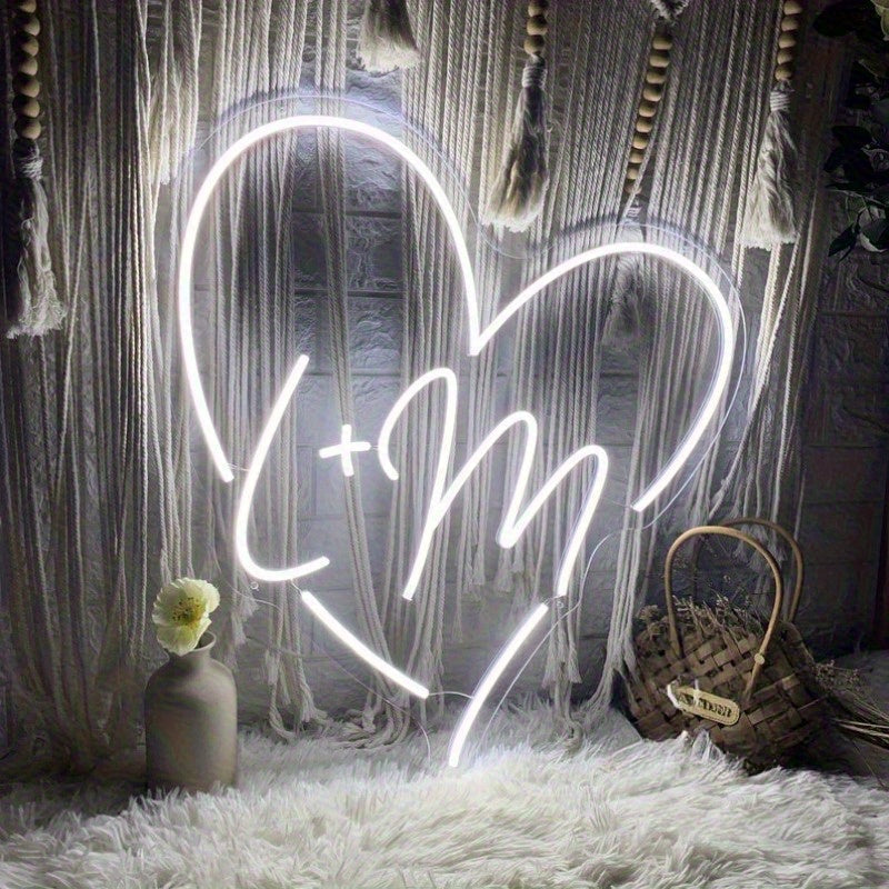 Letrero de Neón LED Personalizado - Luz de Pared en Forma de Corazón con Alimentación USB, Brillo Ajustable, Decoración para el Hogar con Texto Personalizado, Ideal para Bodas, Aniversarios, Cumpleaños y Día del Padre/Madre, Regalo Elegante y Ambientador