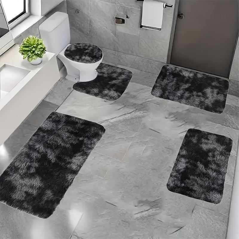 Juego de 5 Alfombrillas Suaves y Esponjosas para Suelo, Tapetes Antideslizantes para Baño, Estilo Tie-Dye, Alfombras Lavables, Decoración de Lujo Adecuada para Diversos Estilos de Hogar