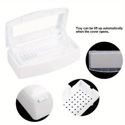 1pc Caja de Esterilización Portátil para Uñas - Sistema de Filtro con Alcohol, No Necesita Electricidad, Plástico Duradero para Limpieza de Herramientas de Pestañas Postizas y Uñas, Desinfección Higiénica en Casa o Salón, Bandeja de Drenaje Perforada, Di