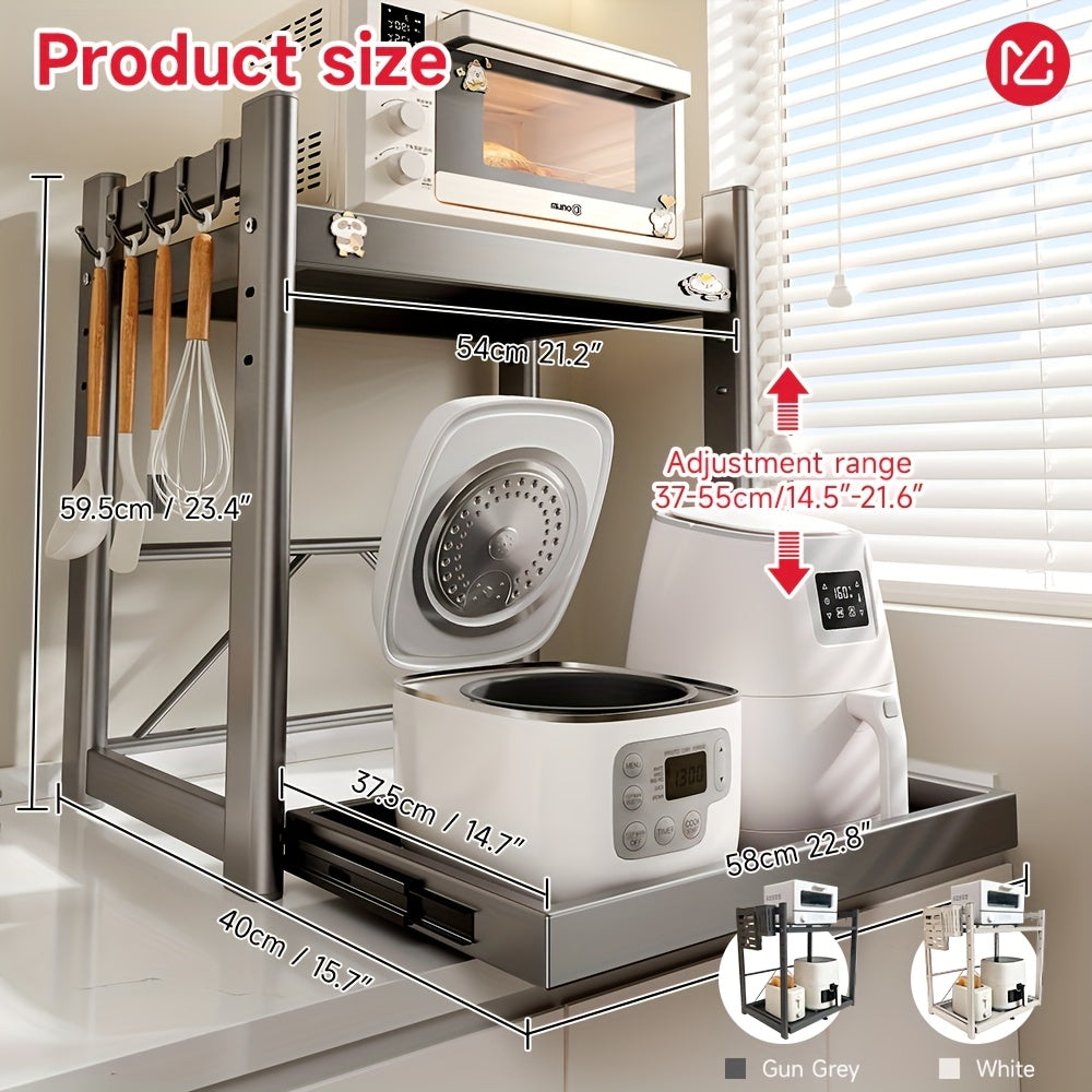 Estante de almacenamiento para microondas y cocinero de arroz de metal de alta resistencia - Organizador de encimera ajustable con múltiples estantes, estante de gabinete de cocina que ahorra espacio para hornos, licuadoras, cafeteras, estante de almacen