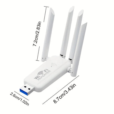 Repetidor inalámbrico USB con 4 antenas Ourlife - Antena dual, extensor de señal de largo alcance para uso doméstico, alimentado por USB, no requiere batería, fácil instalación, modo de alimentación USB, tensión de funcionamiento ≤36V