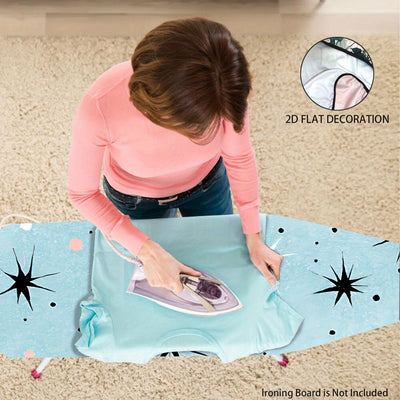Fundas Lavables para Tabla de Planchar Resistente - Azul Claro, Estrellas Negras y Puntos Rosados, Ajuste Universal para la Mayoría de Mesas de Planchado, Decoración para Lavandería, Accesorios de Planchado (No Incluye Mesa), Diseño de Estrellas y Puntos