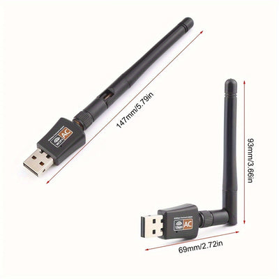 Adaptador de red USB-C 600MB de doble banda 2,4G y 5,8G inalámbrico, adaptador de red USB portátil para PC de escritorio y portátil, frecuencia de 2,4 GHz, frecuencia de 5,8 GHz, no requiere batería, accesorio de red | Diseño USB elegante | Control de ap