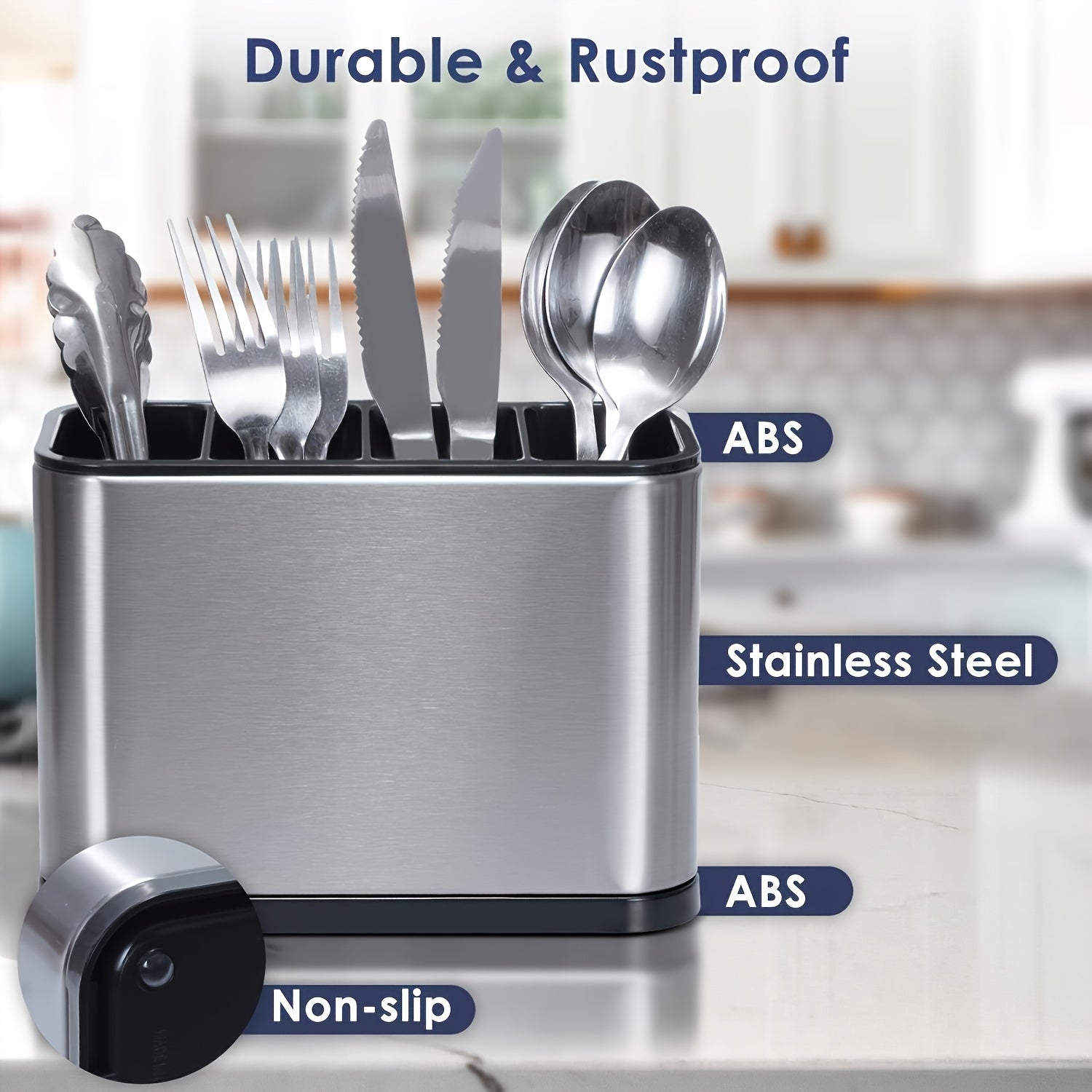 1 pieza, soporte de cubiertos de acero inoxidable - Resistente a la herrumbre, duradero, compartimentos independientes para tenedores, cuchillos, cucharas y palillos - Organizador de utensilios de cocina moderno, ideal para regalos, estante de cocina