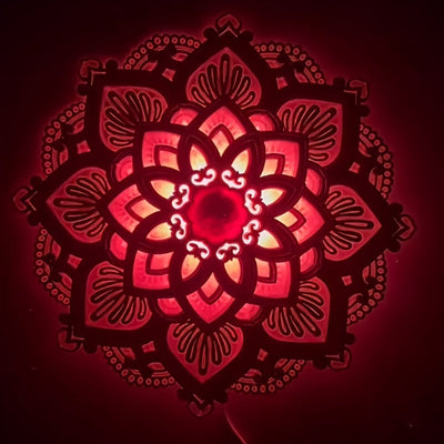 1 pieza de Luz Nocturna Mandala Intrincada - LED Iluminado, Diseño de Loto de Madera Multicapa - Ambiente Sereno para Yoga, Salas de Estar y Dormitorios.