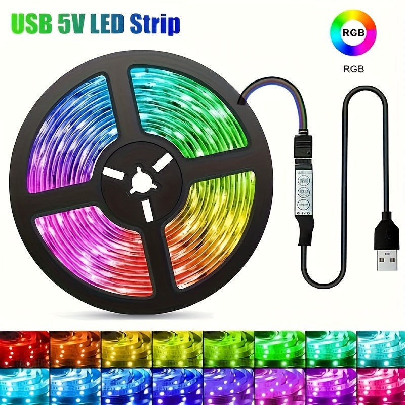 1pc Tira de Luz LED - USB RGB 5050 Tira de Color, Brillo Ajustable, Rojo, Material de Cobre, con Atenuador, Instalación de Escritorio, para Hogar, Dormitorio, Fiesta de Temporada, Decoraciones Festivas, No Requiere Batería, Alimentación por Cable, Perfec