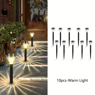 10 luces solares para jardín KOLYC, encendido/apagado automático, resistentes, plástico duradero con acabado metálico pulido y negro envejecido, instalación semienterrada fácil para caminos, jardines, patios, césped, decoración exterior, iluminación sola